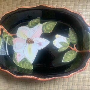 Gibson Elite Ceramic Serving Dish black with florals oven to table